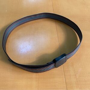 Bison Belt orange black and gray webbing belt - black plastic buckle